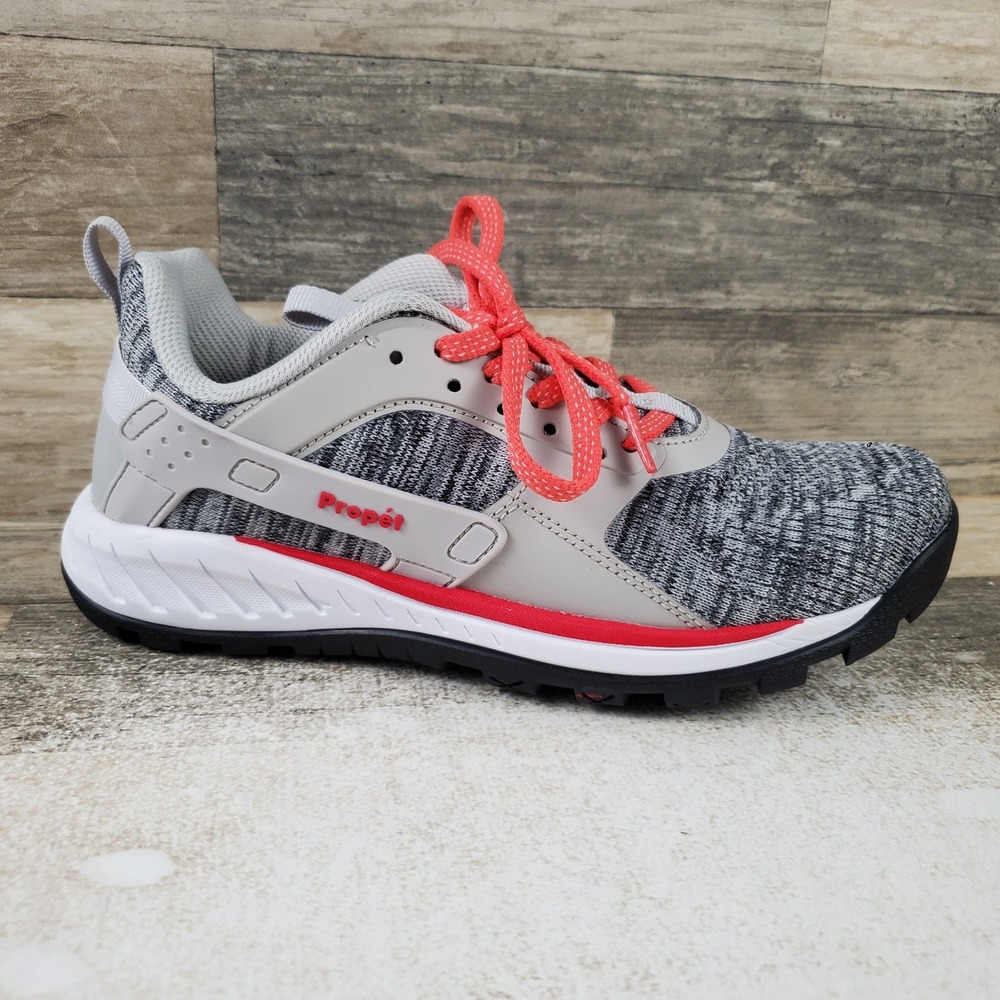 Propet Visper Womens Hiking Shoes Sz 6.5 M Light Gray Knit & Leather Sneakers